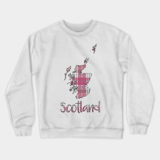 Scotland Pink, White and Grey Tartan Map Typography Design Crewneck Sweatshirt